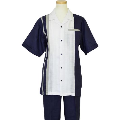 Steve Harvey Navy / Platinum Grey / White Pure Linen 2 Pc Outfit #3710